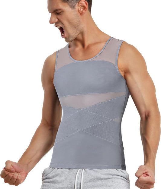 Men's body shaping top, double-layer mesh vest, waist and abdomen cinching fitness body shaping top