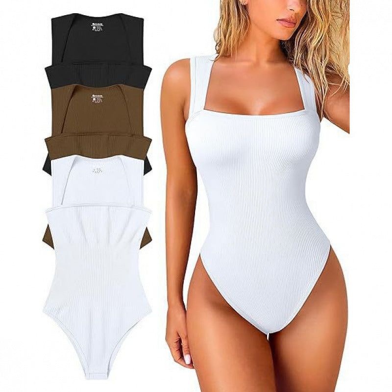 Women's U-neck sleeveless vest tight jumpsuit