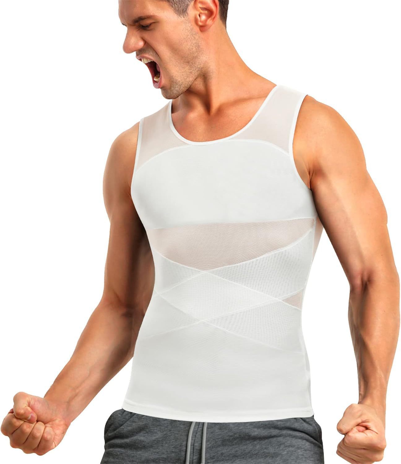 Men's body shaping top, double-layer mesh vest, waist and abdomen cinching fitness body shaping top