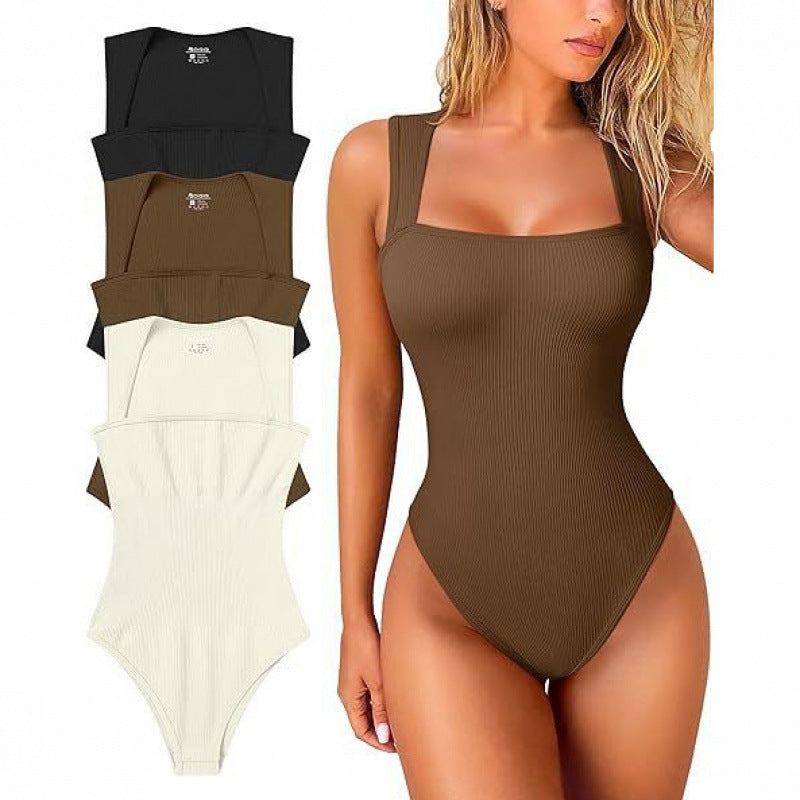 Women's U-neck sleeveless vest tight jumpsuit