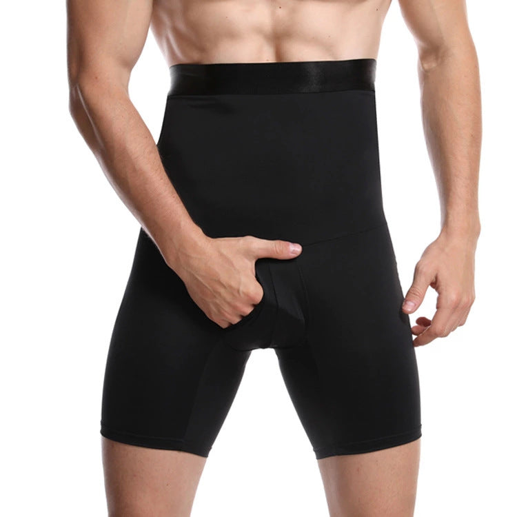 Direct supply men's belly tightening pants, high-waisted solid color stretch men's shaping pants