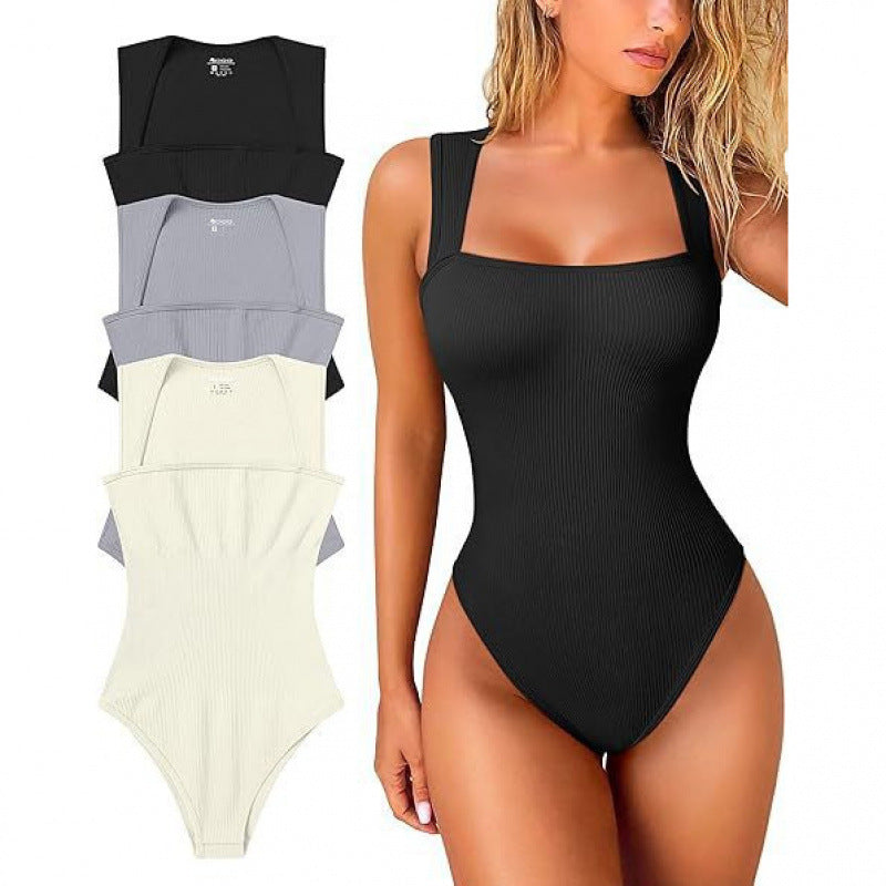 Women's U-neck sleeveless vest tight jumpsuit