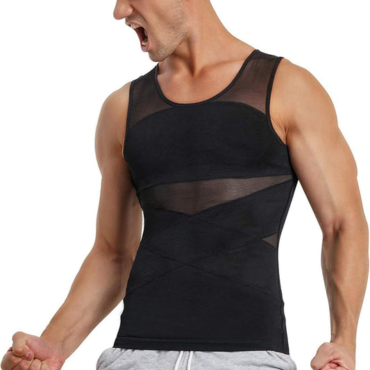Men's body shaping top, double-layer mesh vest, waist and abdomen cinching fitness body shaping top