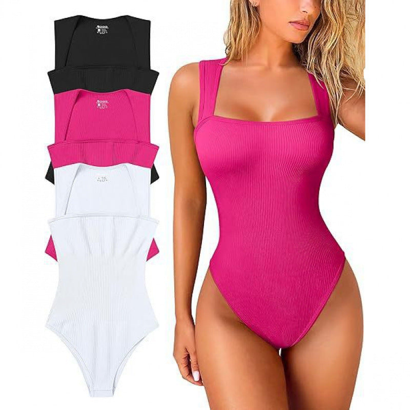 Women's U-neck sleeveless vest tight jumpsuit