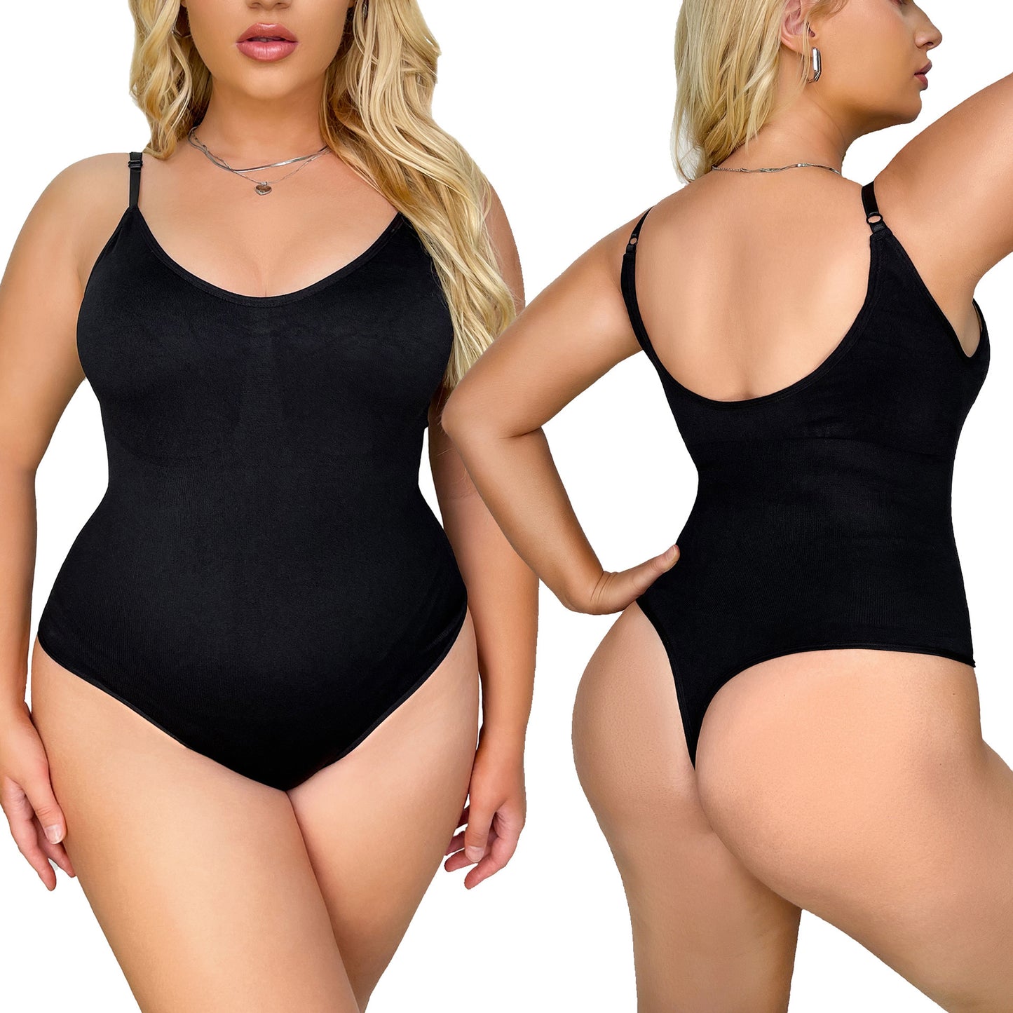Plus-size thong, seamless body-shaping garment, halter top, abdominal cinching corset, and body-shaping jumpsuit
