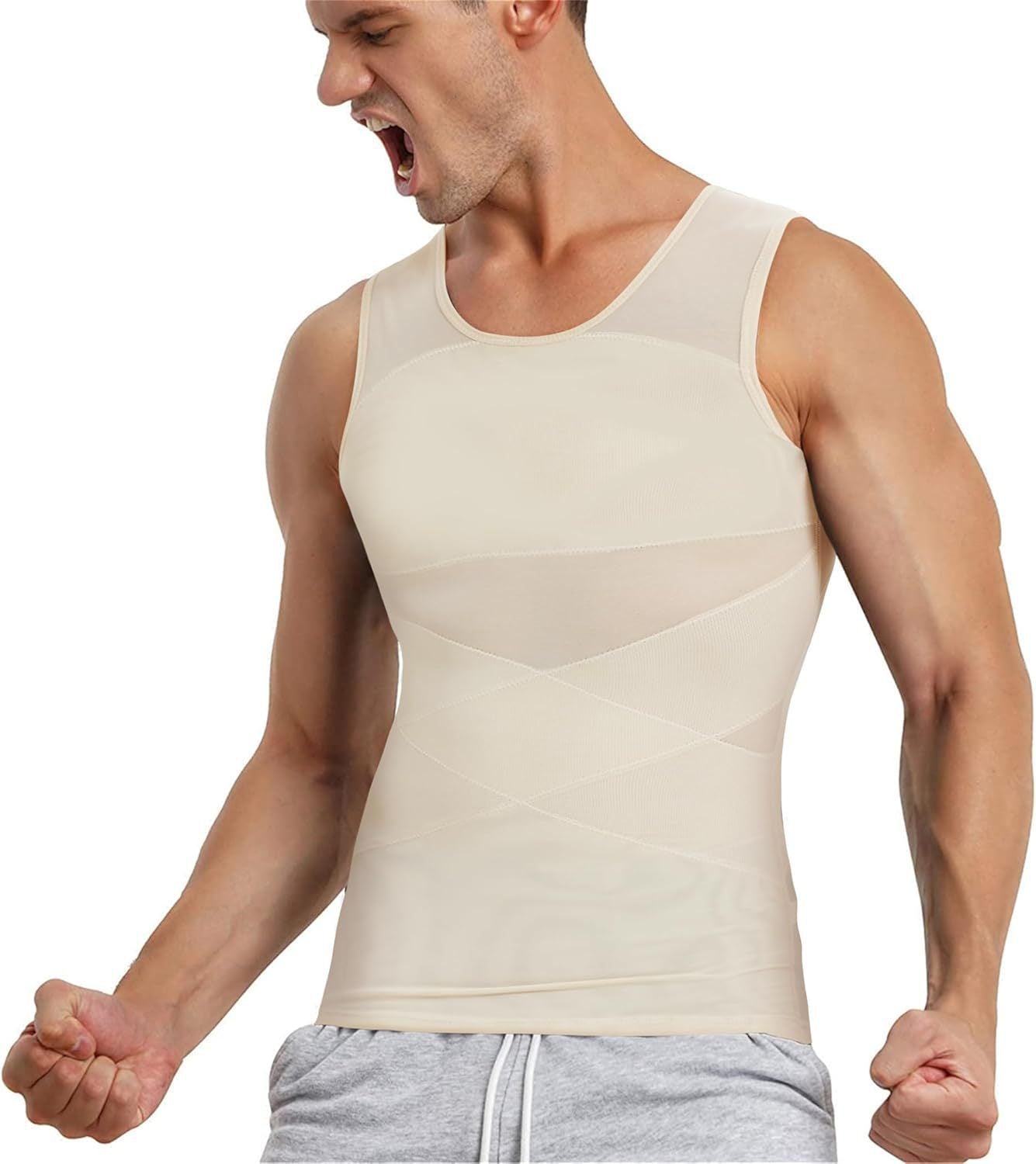 Men's body shaping top, double-layer mesh vest, waist and abdomen cinching fitness body shaping top