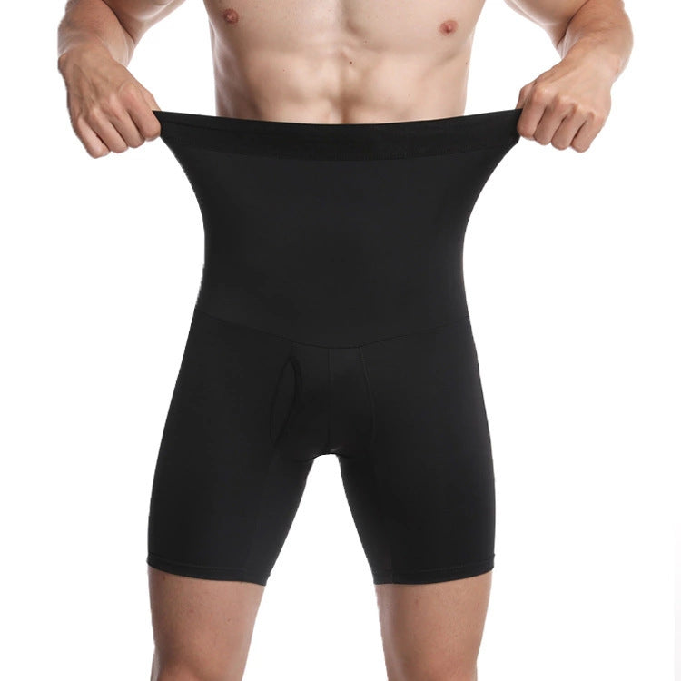 Direct supply men's belly tightening pants, high-waisted solid color stretch men's shaping pants