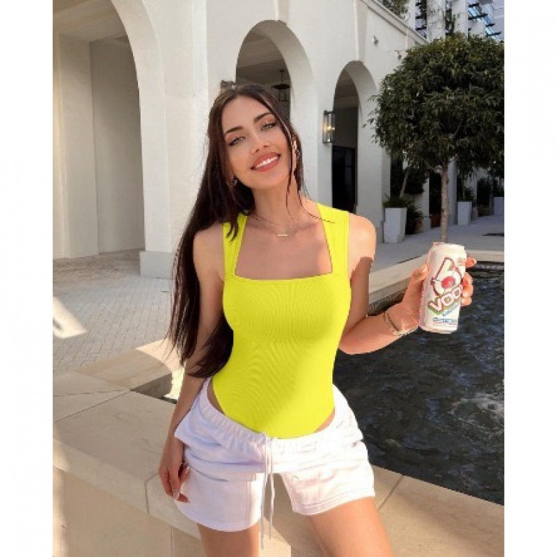 Women's U-neck sleeveless vest tight jumpsuit