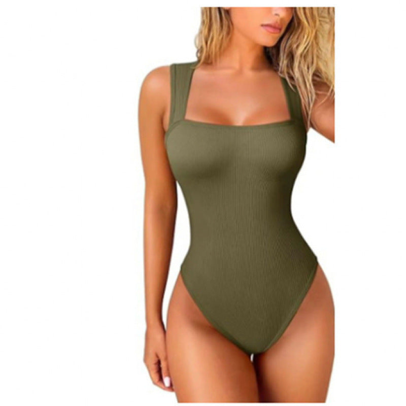 Women's U-neck sleeveless vest tight jumpsuit